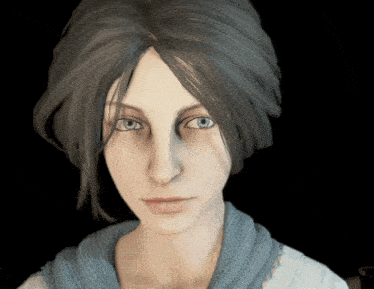 a woman with gray hair and blue eyes is wearing a scarf around her neck