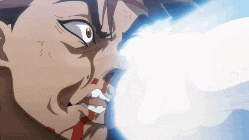 a close up of a man 's face with a light coming out of his eyes