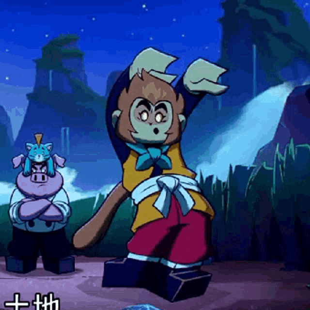 a cartoon of a monkey and a pig with the letters tth in the bottom right corner