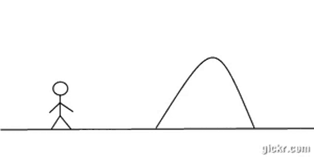 a drawing of a stick figure jumping over a cliff