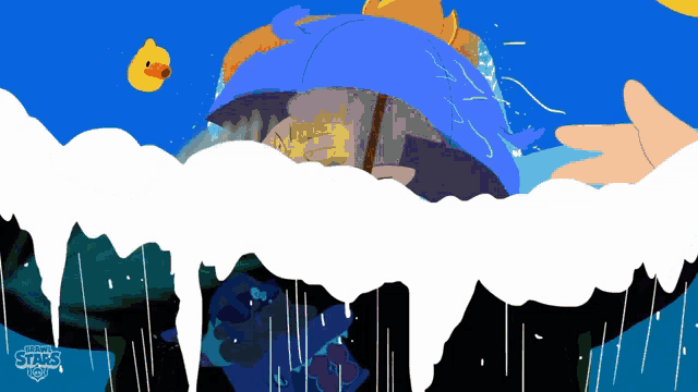 a cartoon drawing of a person holding an umbrella with the words brawl stars on the bottom right