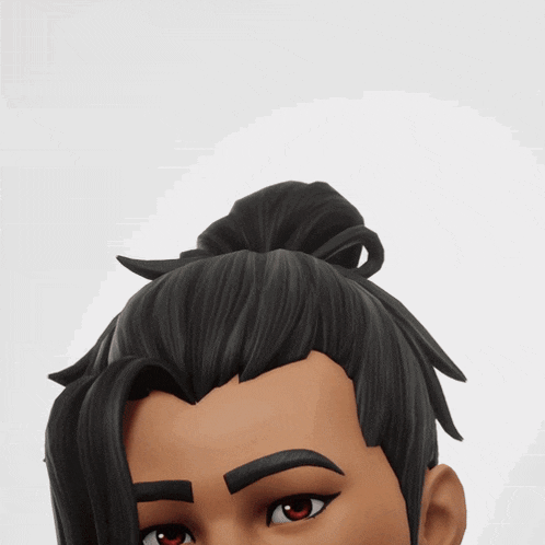 a close up of a person 's face with a bun