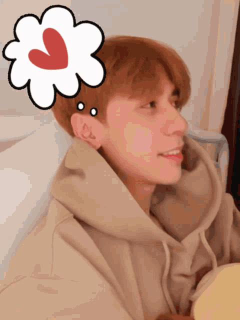 a person with a thought bubble with a heart on it