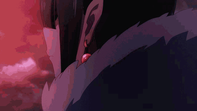 a close up of a person 's face with a pink eye