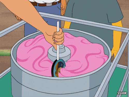 a cartoon of a cat making cotton candy with the watermark $sugr