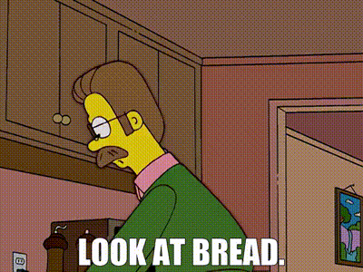 a cartoon character says look at bread
