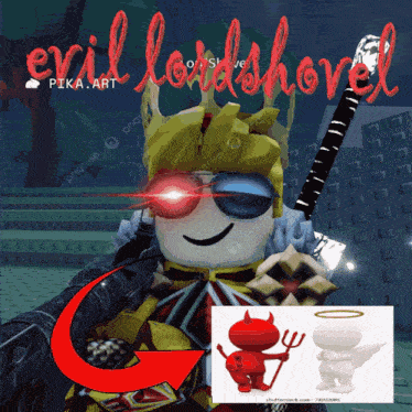 evil lordshovell pika art shows a devil and an angel