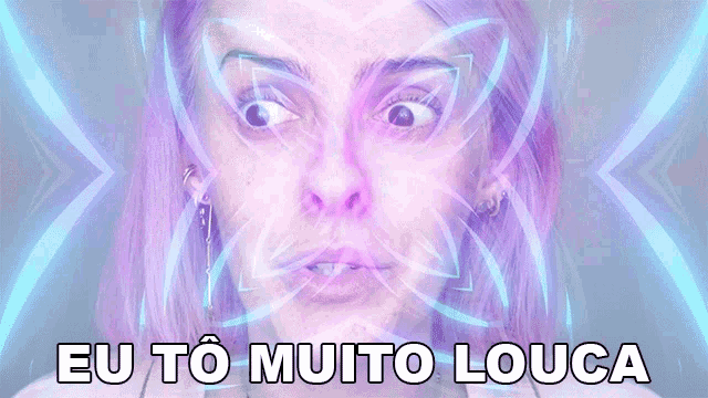 a woman with a butterfly on her face and the words eu to muito louca
