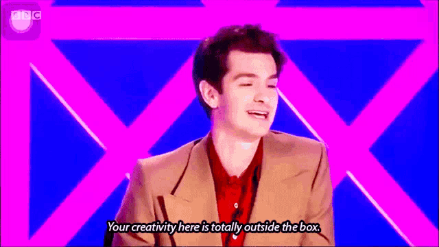 a man says " your creativity here is totally outside the box " in front of a bbc logo