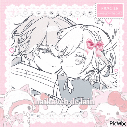 a drawing of a boy and a girl with fragile handle with care
