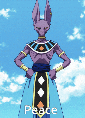a cartoon character with the word peace on the bottom right