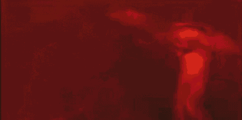a group of people dancing in a dark room with red lights .