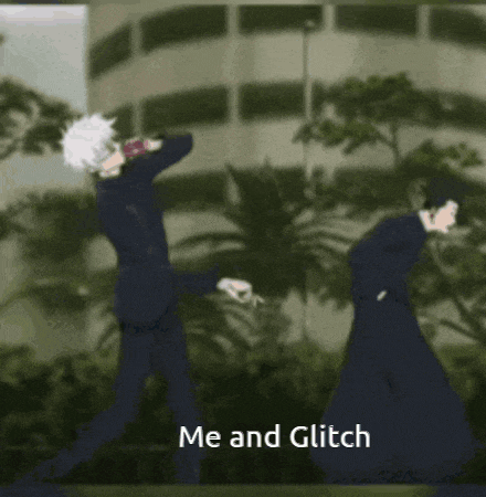two anime characters are fighting each other with the words me and glitch above them .