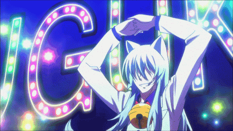 a cartoon character is dancing in front of a neon sign that says igk