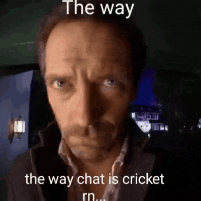 a close up of a man 's face with a caption that says the way the way chat is cricket rn ..