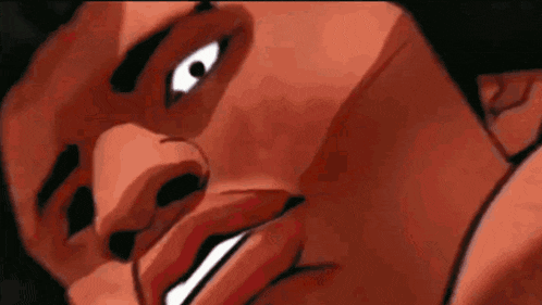 a close up of a cartoon character 's face with a big smile on his face