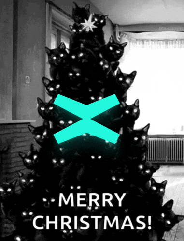 a black and white photo of a christmas tree with the words merry christmas on the bottom