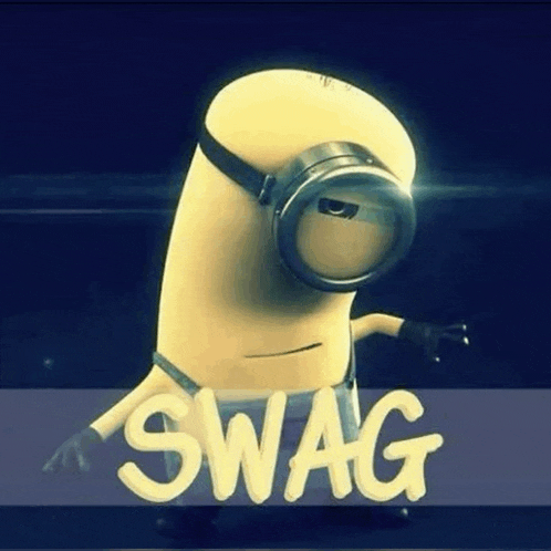 a cartoon minion wearing goggles and the word swag .