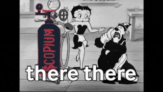 a cartoon of betty boop and a man with the words " there there "