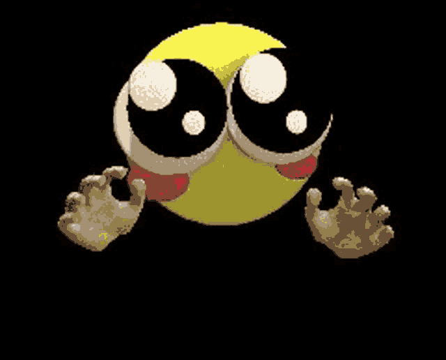 a yellow stuffed animal with big eyes is covering its mouth