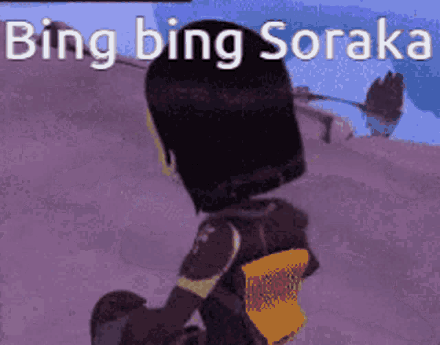 a cartoon character with the words bing bing soraka written on it
