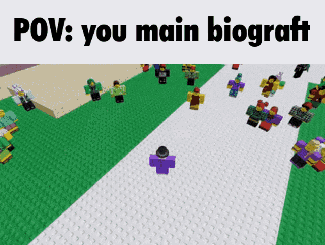 a screenshot of a video game with the words " pov : you main biograft " at the top