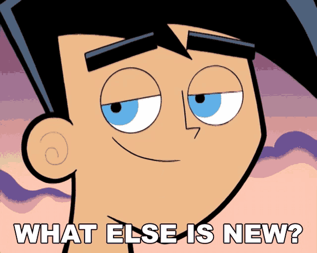 a cartoon character with blue eyes and the words what else is new below him