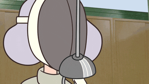 a cartoon drawing of a person wearing a helmet and a sword