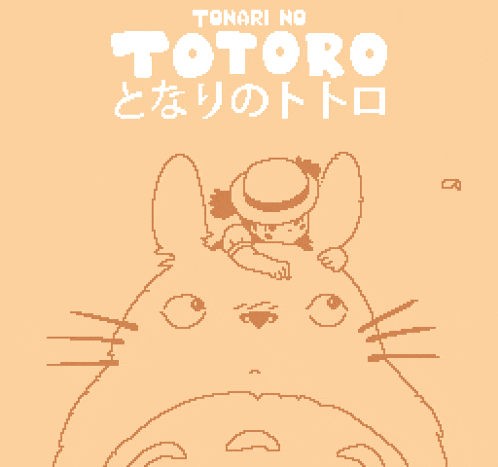 a pixel art drawing of a girl riding a totoro