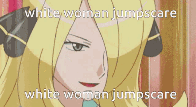 a cartoon of a woman with the words " white woman jumpscare white woman jumpscare "