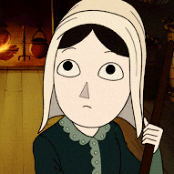 a cartoon of a woman wearing a white hood and holding a stick