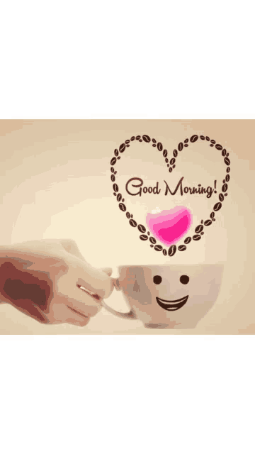 a cup of coffee with a smiley face and the words " good morning "