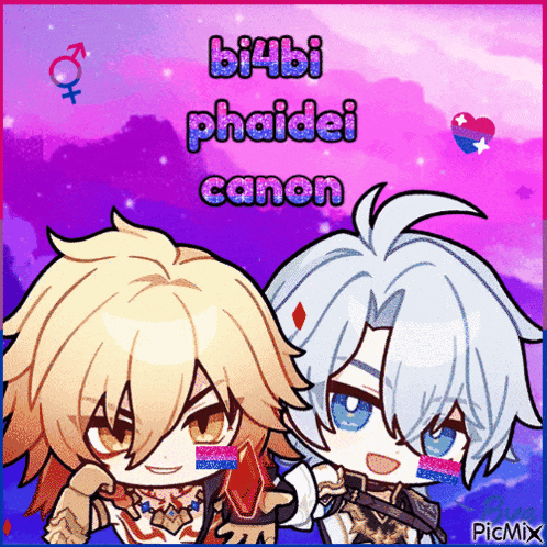 a picture of two anime characters with the words bi4bi phaidei canon below them