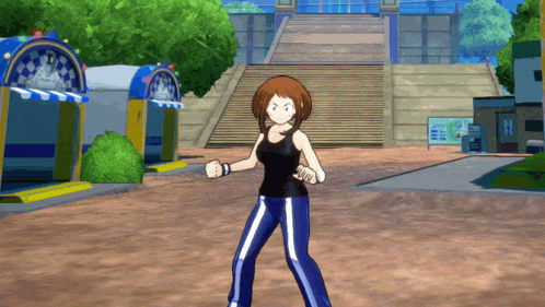 a cartoon character is standing in front of a building