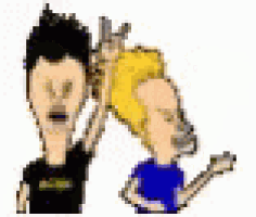 two cartoon characters , beavis and butthead , are standing next to each other .