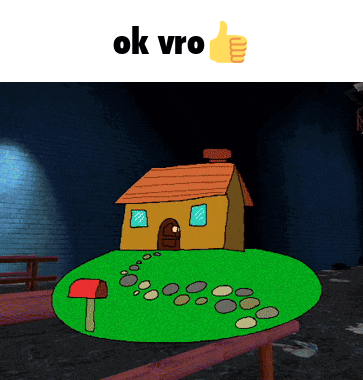 a picture of a house with a thumbs up underneath it that says ok vro