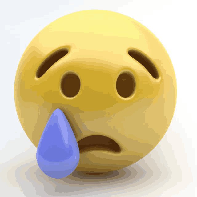a yellow smiley face with a blue tear coming out of it 's eye