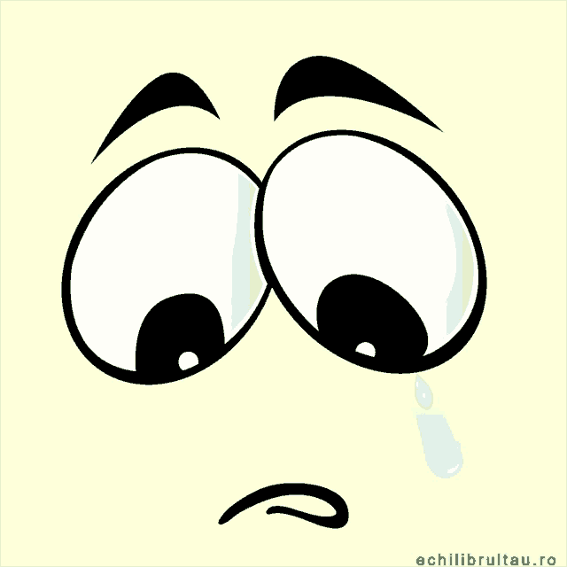 a cartoon face with a blue tear coming out of it