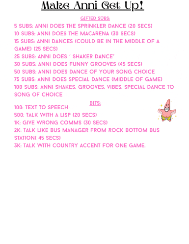 a pink sheet of paper that says make anni get up on it