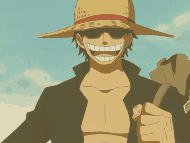 a man wearing a straw hat and sunglasses is smiling and holding a bag