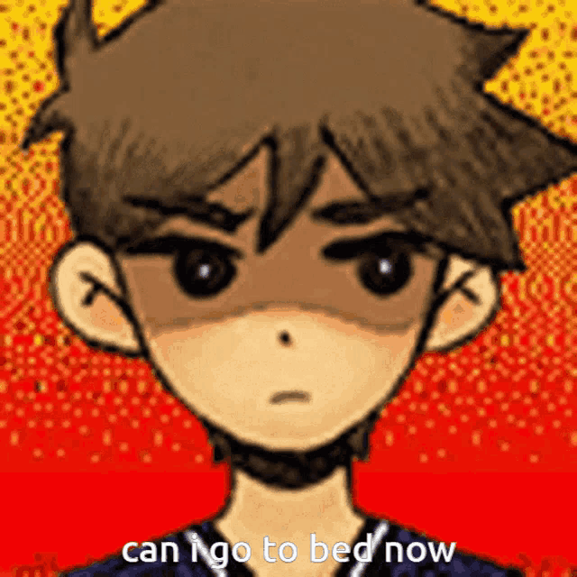 a drawing of a boy with the words can i go to bed now on the bottom