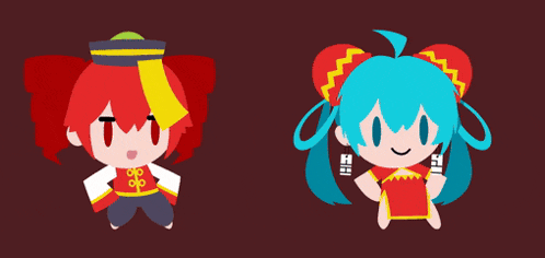 a cartoon character with red hair and a blue haired character