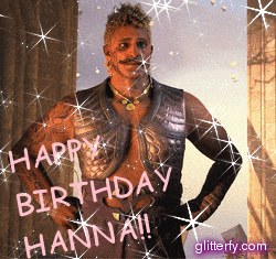 a picture of a man with the words " happy birthday hanna " on it