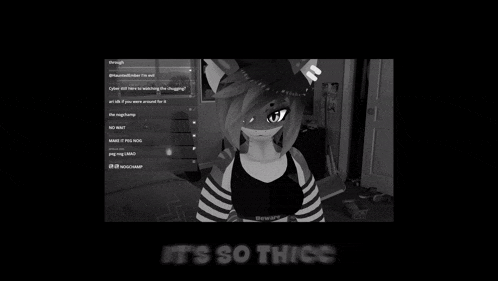 a black and white image of a furry girl with the words it 's so thick below it