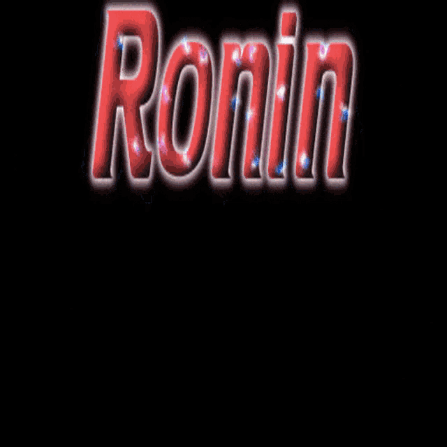 the word ronin is written in red and white