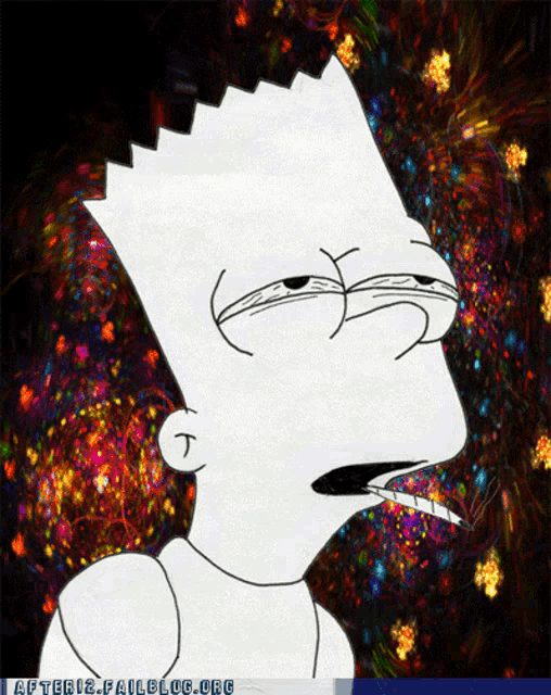 bart simpson smoking a cigarette with a colorful background behind him