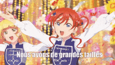 a couple of anime girls with the words nous avons de grandes tailles