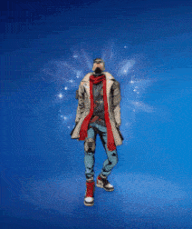 a man wearing sunglasses and a scarf is standing on a blue background