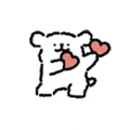 a drawing of a teddy bear holding two hearts in its mouth .