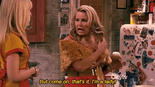 two women are standing next to each other and one of them says but come on that 's it i 'm a lady .